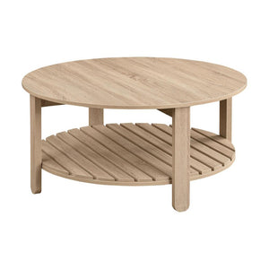 English Elm Round Engineered Wood Coffee Table With Storage Shelf – Natural Finish For Modern Farmhouse Style B016P379400-GIGA