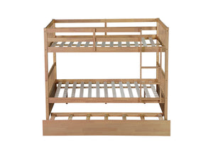 English Elm Full Over Solid Rubberwood Bunk Bed with Trundle Converts to Two Separate Beds W504S00293