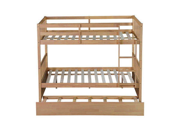 English Elm Full Over Solid Rubberwood Bunk Bed with Trundle Converts to Two Separate Beds W504S00293