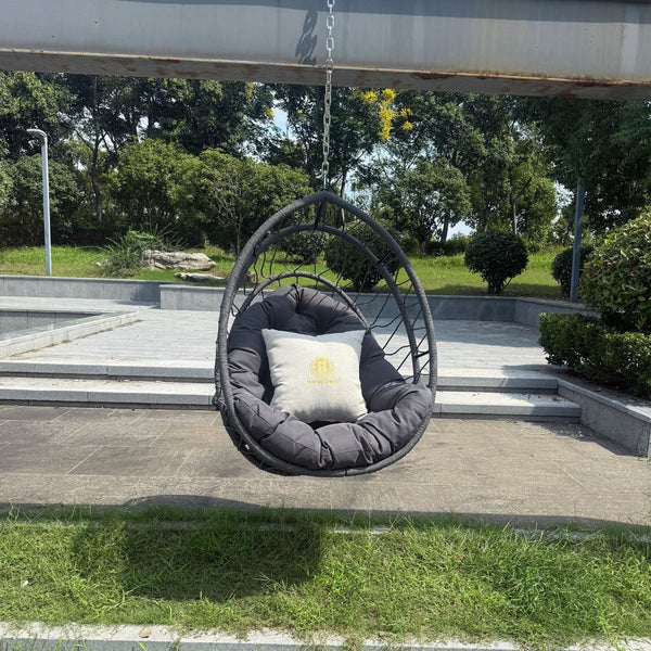 English Elm Outdoor Rattan Egg Swing Chair - Stylish Dark Gray Hanging Chair For Indoor & Outdoor Relaxation W2500P362156-GIGA
