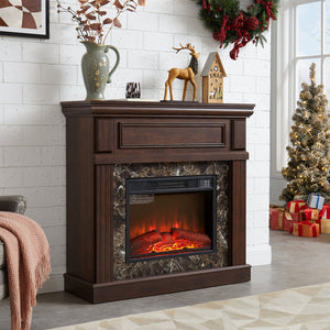 English Elm Electric Fireplace With Elegant Cherry Mantel, Adjustable Flame, Remote Control & Timed Heating Solutions W1758S00030