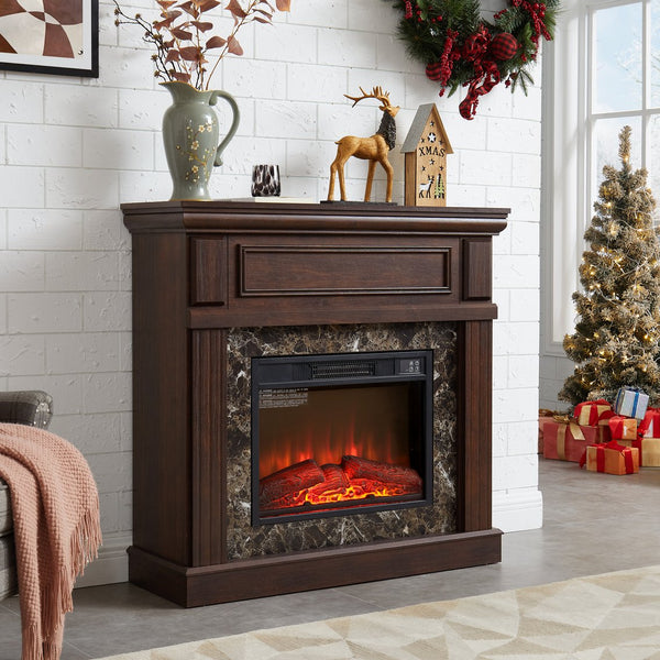 English Elm Electric Fireplace With Elegant Cherry Mantel, Adjustable Flame, Remote Control & Timed Heating Solutions W1758S00030