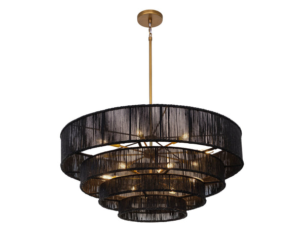 Sunpan Lumina Chandelier - Stunning 14-Bulb Design, Elegant Wall Mount, Perfect for Modern Home Décor Antique Brass, Black Jute