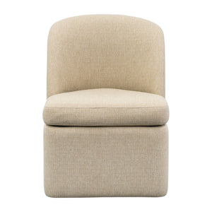 English Elm Dining Chair Upholstered in Textured Taupe Fabric with Casters and Tailored Piping B035P408394