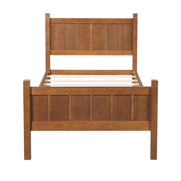 English Elm Twin Platform Bed Vertical Slat Headboard Farmhouse Shaker Wood Grain Finish Bedroom Walnut N733P422478D