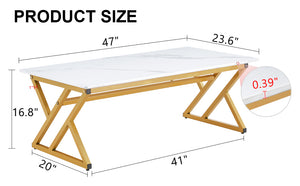 English Elm A Sintered Stone Top Coffee Table with Golden X Legs for Modern Living Rooms W1151P154282