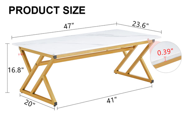 English Elm A Sintered Stone Top Coffee Table with Golden X Legs for Modern Living Rooms W1151P154282