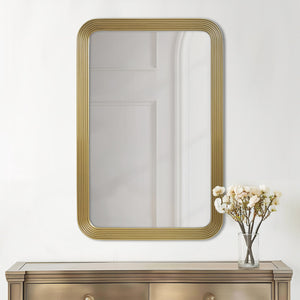 JLA Home Madison Park - Rounded Rounded rectangle fluted wall mirror in Antique Gold Finish — Elegant Textured Accent Mirror, Lightweight Durable Decorative Wall Mirror for Entryway, Bedroom, Vanity (Vertical/Horizontal) MP95F-0359