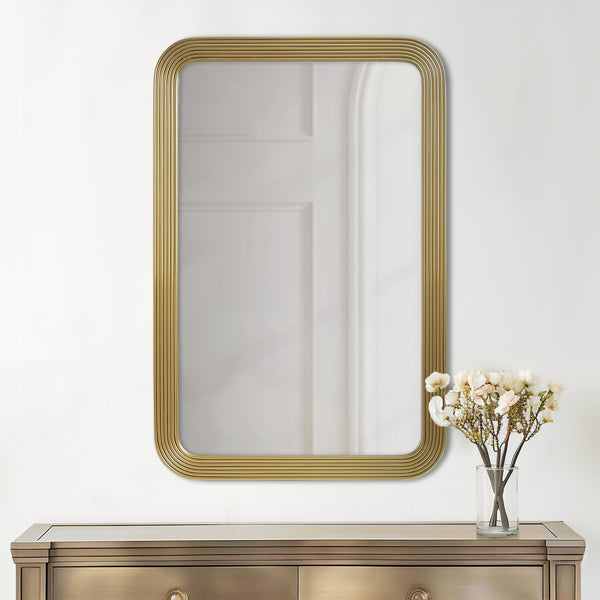 JLA Home Madison Park - Rounded Rounded rectangle fluted wall mirror in Antique Gold Finish — Elegant Textured Accent Mirror, Lightweight Durable Decorative Wall Mirror for Entryway, Bedroom, Vanity (Vertical/Horizontal) MP95F-0359