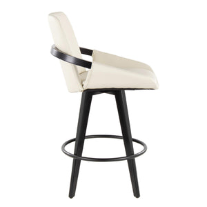 English Elm Fixed-height Swivel Counter Stools with Faux Leather Seats and Chrome Footrest Set of 2 Cream B202S01804