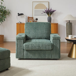 English Elm 42.5-inch corduroy single recliner with cup holder, storage ottoman, plush back pillow for lounging Green W834P375120