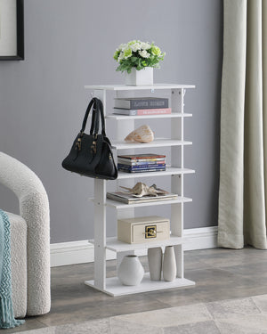 English Elm Vertical 7-Tier Shoe Rack with Hooks — Space-Saving White Organizer for Entryway, Closet, Garage W3151P345978