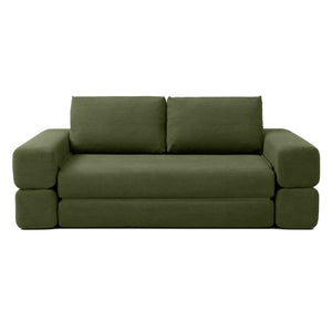 English Elm 81'' Corduroy Floor Sofa Convertible Loveseat Futon Sleeper with Foam Fill and Pillows Green W1117P459731