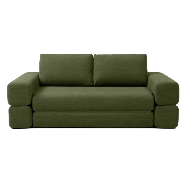 English Elm 81'' Corduroy Floor Sofa Convertible Loveseat Futon Sleeper with Foam Fill and Pillows Green W1117P459731