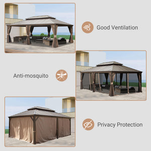 English Elm 12' X 18' Hardtop Gazebo with Drainage, Dual-Layer Galvanized Roof, Curtains, Netting, Durable Shelter W1859S00144