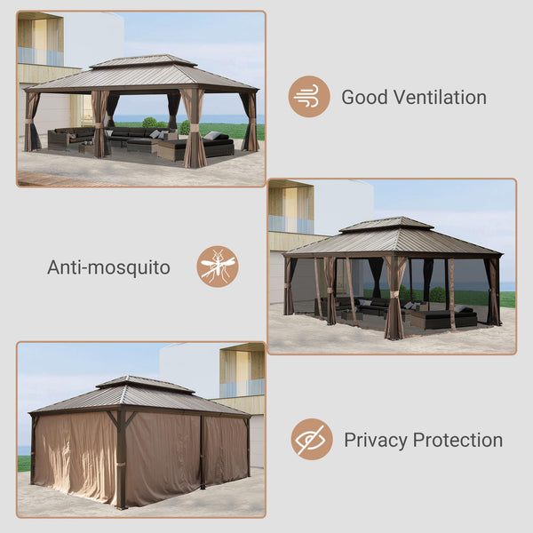 English Elm 12' X 18' Hardtop Gazebo with Drainage, Dual-Layer Galvanized Roof, Curtains, Netting, Durable Shelter W1859S00144