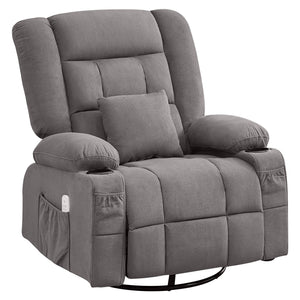 English Elm Kneading Massage Rocker Recliner with 4‑Point 3D Kneading, Heat, USB Port, Cup Holders & Swivel Comfort Grey W1521P390945