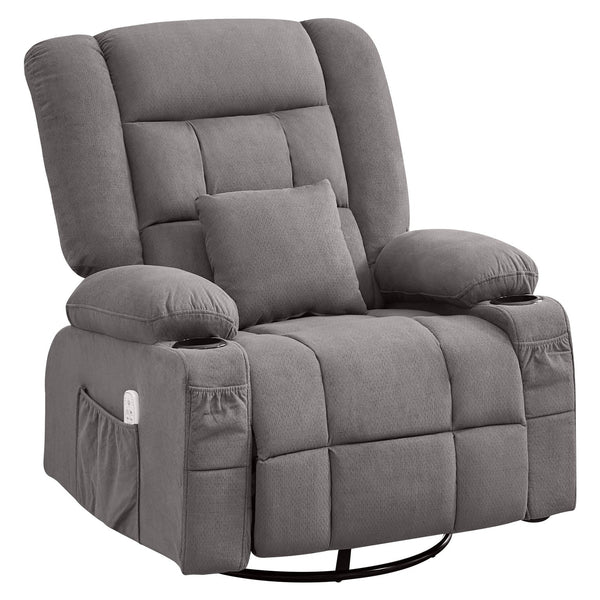 English Elm Kneading Massage Rocker Recliner with 4‑Point 3D Kneading, Heat, USB Port, Cup Holders & Swivel Comfort Grey W1521P390945