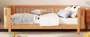 English Elm Twin Solid Wood Platform Bed for Kids with Safety Rail Rust‑Resistant Sturdy Pine Frame, 250lb Capacity Natural 69.48 L x 17.91 W x 7.48 H W2593P190150