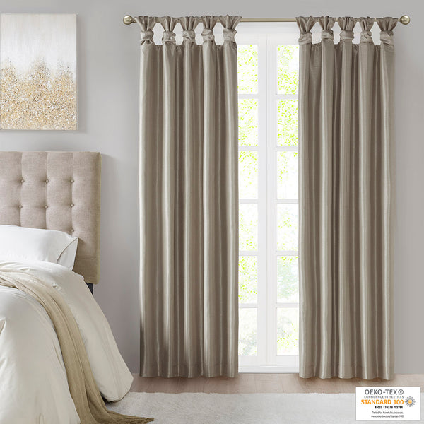JLA Home Madison Park - Twist Total Blackout Faux-Silk Curtain Panel with Twist-Tab Top, Thermal Foam Liner, OEKO-TEX Certified MP40-7408