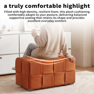 English Elm Ottoman Square Corduroy Upholstered Footrest with Ribbed Texture for Living Room Seating Brown W3851P453274
