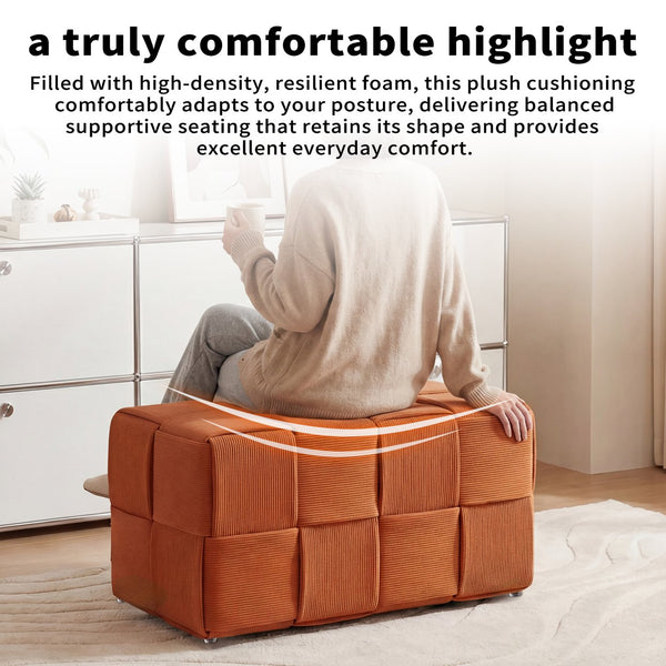 English Elm Ottoman Square Corduroy Upholstered Footrest with Ribbed Texture for Living Room Seating Brown W3851P453274