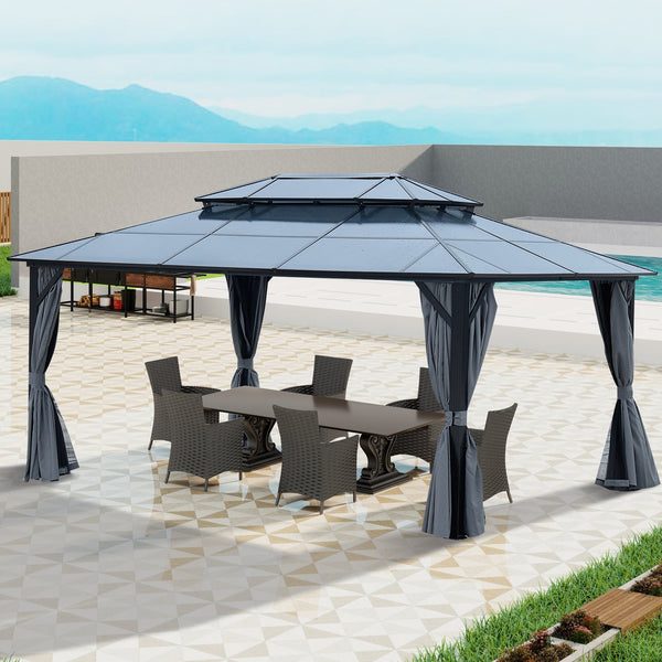 English Elm 12' X 16' Gazebo Hardtop Canopy With Netting & Curtains - Stylish Aluminum Pavilion For Outdoor Events W765S00009