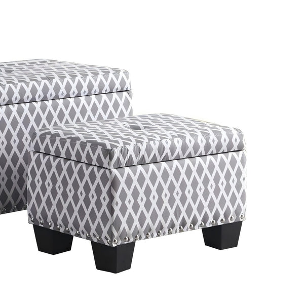 English Elm 17" Stylish Storage Ottoman with Hidden Compartments, Gray White Diamond Upholstery, Cozy Seat B072116462