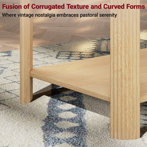 English Elm Arc Corner Oak Coffee Table with Open Shelf Wave Grain Legs Modern Living Room Accent W5563P449955