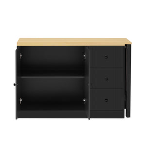 English Elm U_style Extendable Wooden Sideboard with 3 Drawers and 2 Doors for Entryway Living Room N711P334768O