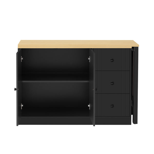 English Elm U_style Extendable Wooden Sideboard with 3 Drawers and 2 Doors for Entryway Living Room N711P334768O