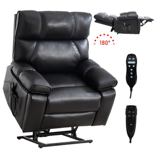 English Elm Black Leatheraire Power Lift Recliner with Massage Heat and 350 Lb Dual Motor W1803P340318