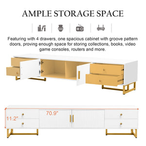 English Elm Vibe Modern Tv Stand For 65" To 75" Tvs, Stylish Entertainment Center With Storage & Metal Accents N724P284539K-GIGA