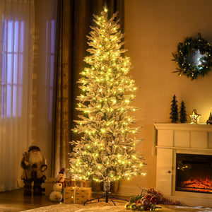 English Elm Homcom 7.5Ft Prelit Snow Flocked Christmas Tree With 350 Warm Lights & Auto Open Design For Easy Setup W2225P249631