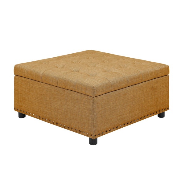 English Elm Tufted Linen Square Ottoman with Lift Top Storage Nailhead Trim Living Room Ginger B2748P481669