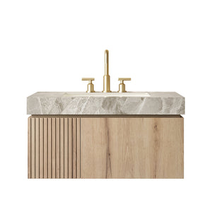 English Elm Muri Floating Bathroom Vanity Sintered Stone Top Plywood Cabinet White Oak Finish W2615S00595