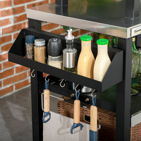English Elm Outsunny Rolling Outdoor Kitchen Cart with Stainless Steel Top and Three Storage Shelves W2225P174292