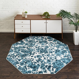 Unique Loom Oasis Breeze Machine Made Abstract Rug Blue, Navy Blue/Ivory 6' 0" x 6' 0"