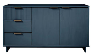 English Elm Granville 55" Sideboard with Solid Wood Ribbed Drawers, Gold Steel Handles & 3 Concealed Shelves Dark Blue B365S00117