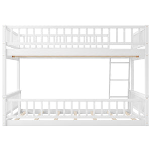 English Elm Full Xl Over Queen Bunk Bed Pine Frame with Guardrails Ladder and Slat Support White GX000450AAK