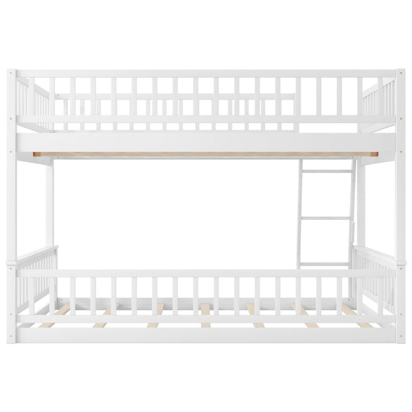 English Elm Full Xl Over Queen Bunk Bed Pine Frame with Guardrails Ladder and Slat Support White GX000450AAK