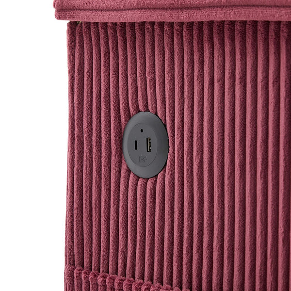 English Elm UNITED Corduroy L-Shaped Sectional Sofa with Storage Ottoman, USB Ports, Cup Holders & LED Lighting WINE RED W1568P332410