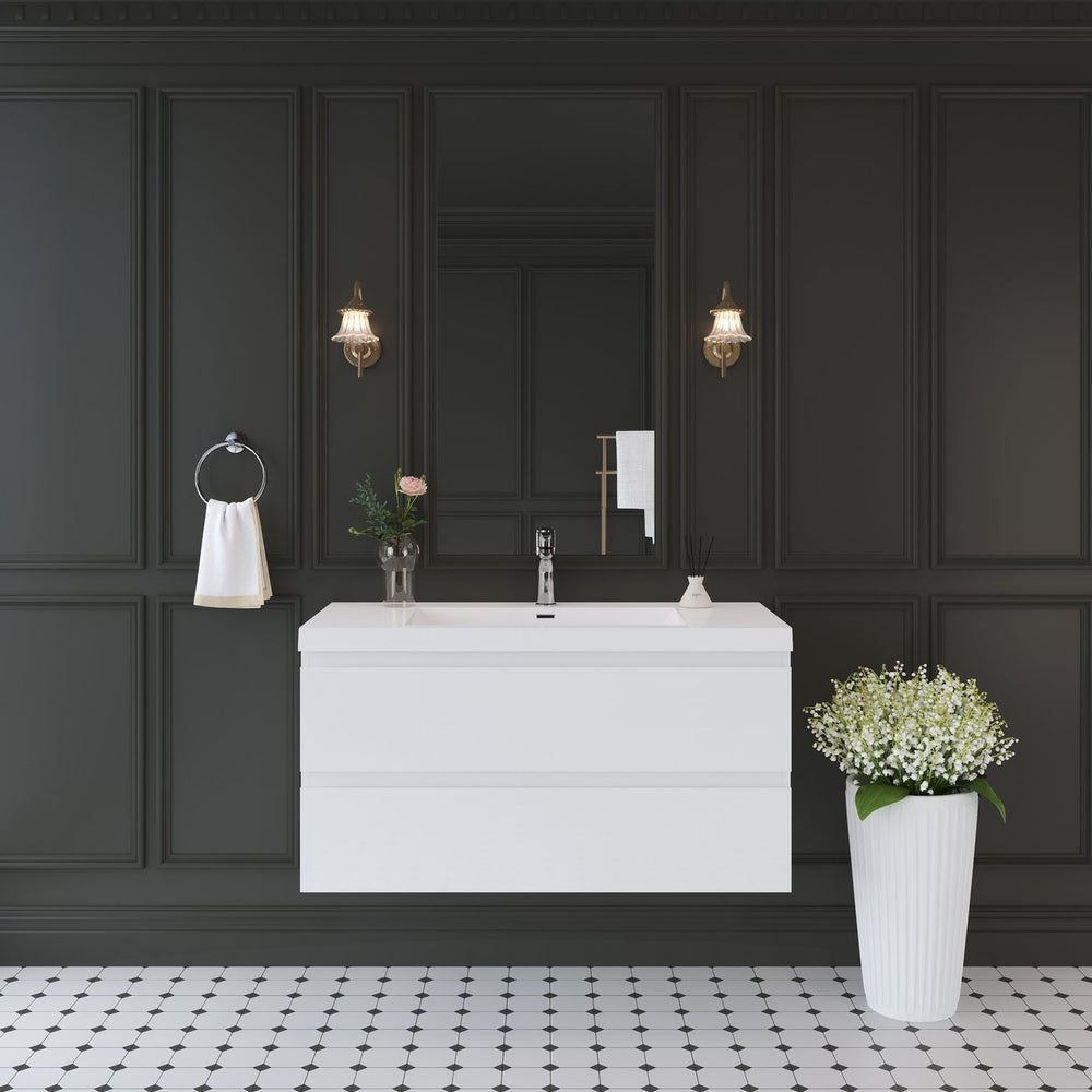 English Elm 42" Floating Bathroom Vanity Wall Mounted Ash Cabinet Soft Close Integrated Basin W1573P152686