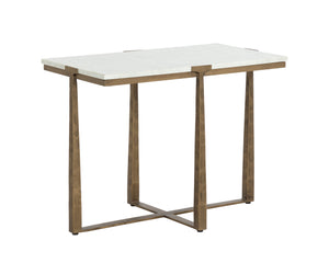 Sunpan Cowell Side Table - Elegant Rustic Oak Design with Carved Doors and Soft Close Hinges for Modern Homes Antique Brass