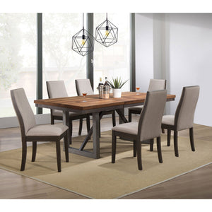 English Elm Holloway Natural Walnut 7-Piece Dining Set with Taupe Upholstery, Trestle Base, Contemporary Charm B062S01018