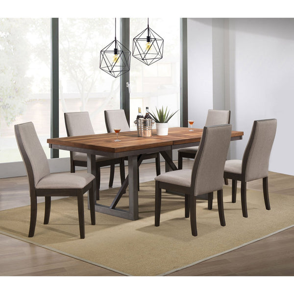 English Elm Holloway Natural Walnut 7-Piece Dining Set with Taupe Upholstery, Trestle Base, Contemporary Charm B062S01018