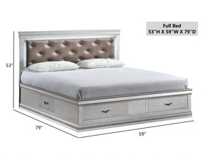 English Elm Lorana Full Storage Platform Bed Faux Leather Tufted Headboard with Led Accent Lighting Silver B078S00687