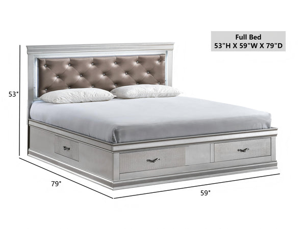 English Elm Lorana Full Storage Platform Bed Faux Leather Tufted Headboard with Led Accent Lighting Silver B078S00687