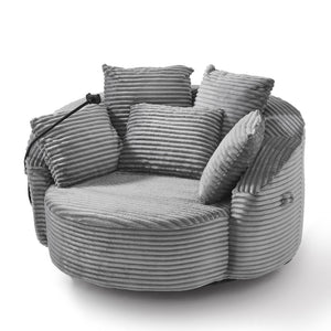 English Elm Swivel Barrel Accent Chair Chenille Tufted Round Club Seat for Living Room Lounge Grey N719S002320E