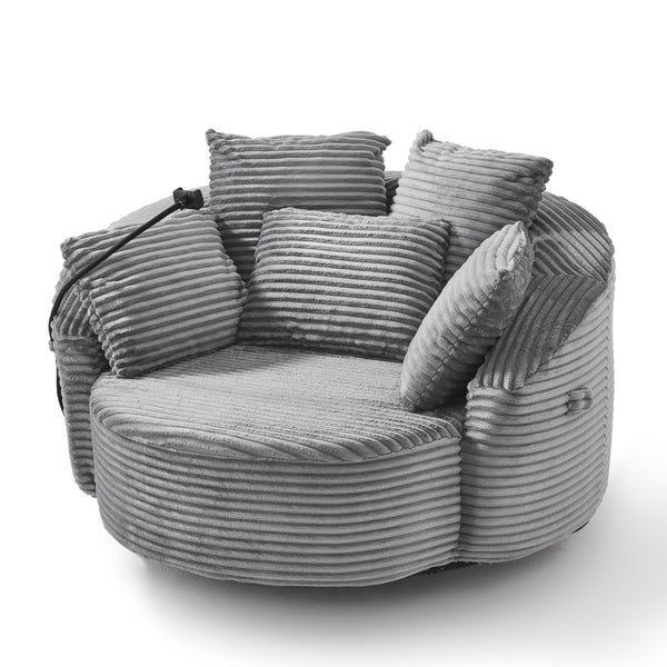 English Elm Swivel Barrel Accent Chair Chenille Tufted Round Club Seat for Living Room Lounge Grey N719S002320E